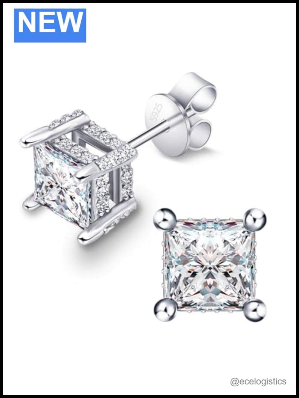 Moissanite Stud Earrings 925 Sterling Silver 18K White Gold Plated